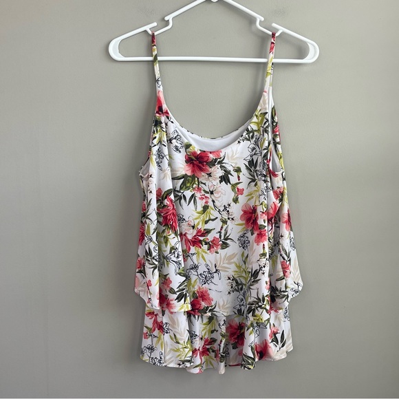 White House Black Market Floral Tiered Spaghetti Strap Tank Top M - Picture 2 of 4
